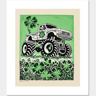 Shamrock Crusher Monster Truck Illustration Posters and Art